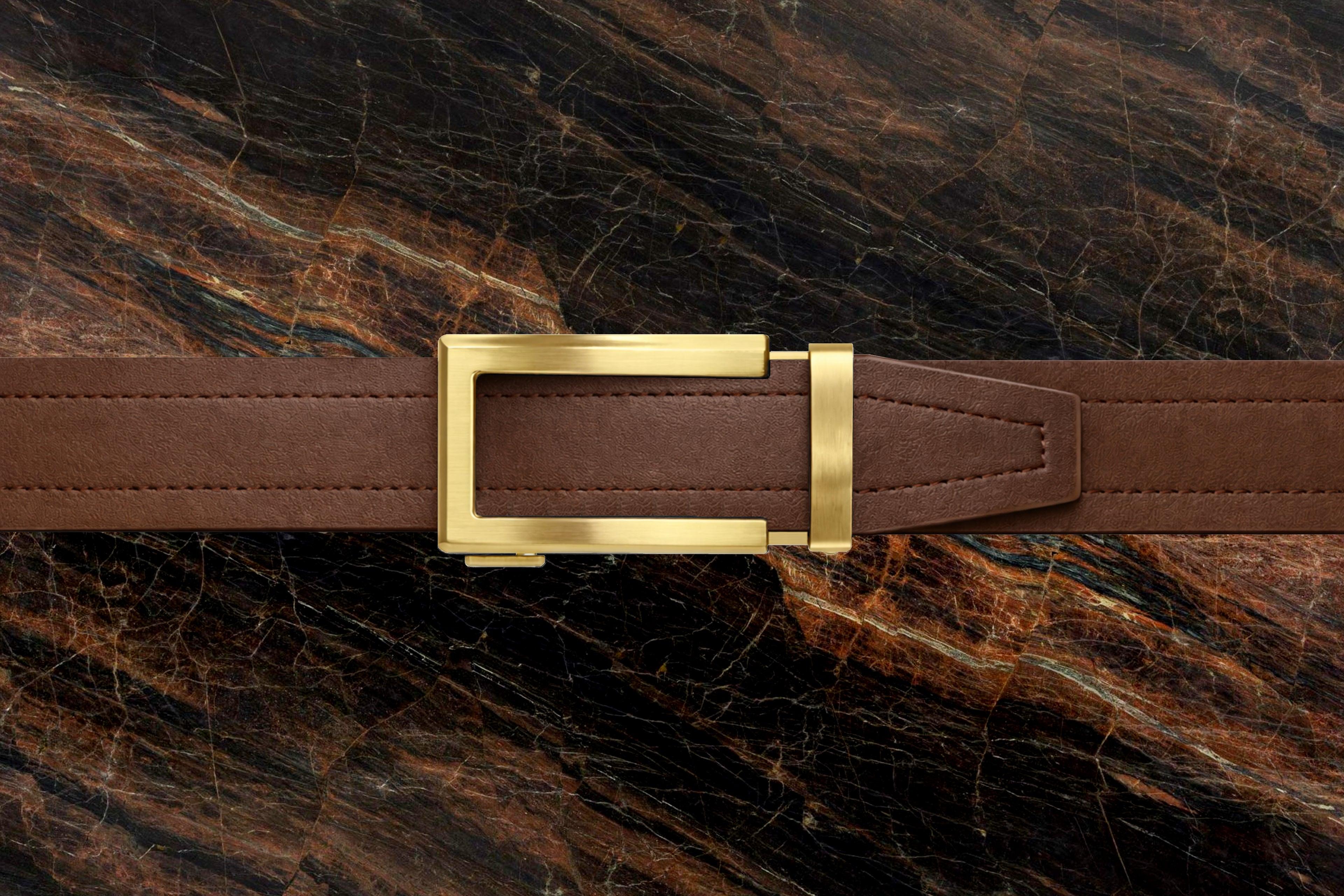 Product Riemoda Amber automatische heren riem bruin leer met gouden gesp - riem zonder gaatjes