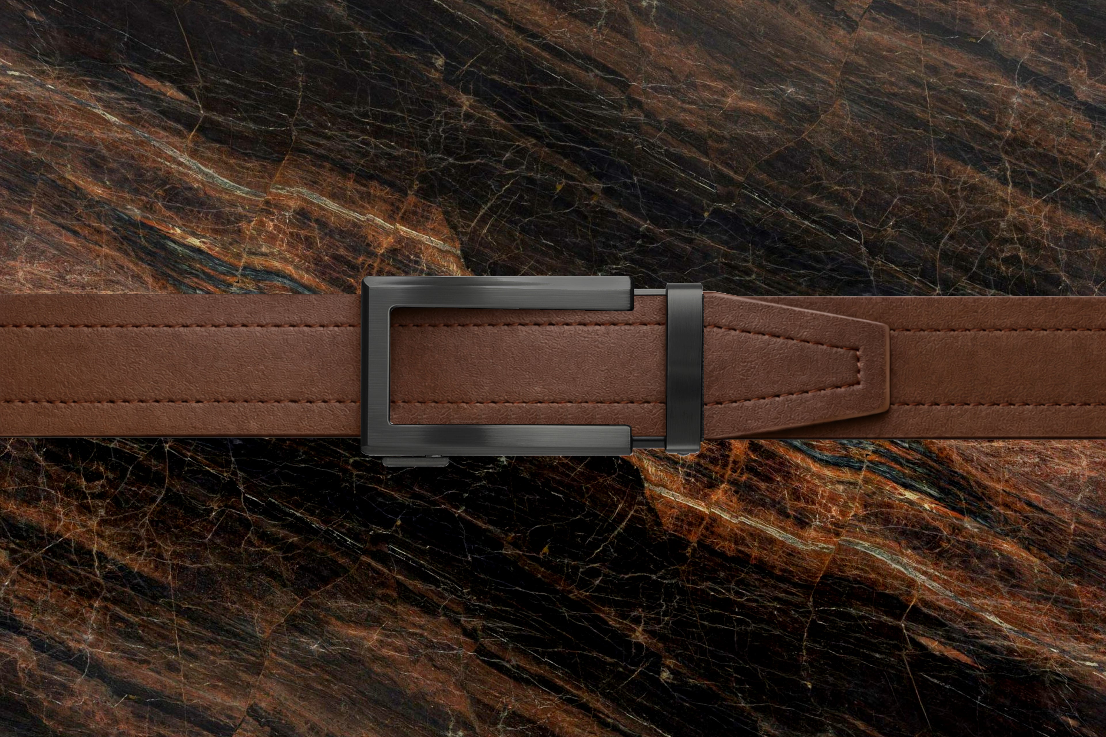 product Riemoda Amber automatische heren riem bruin leer met zwarte gesp - riem zonder gaatjes