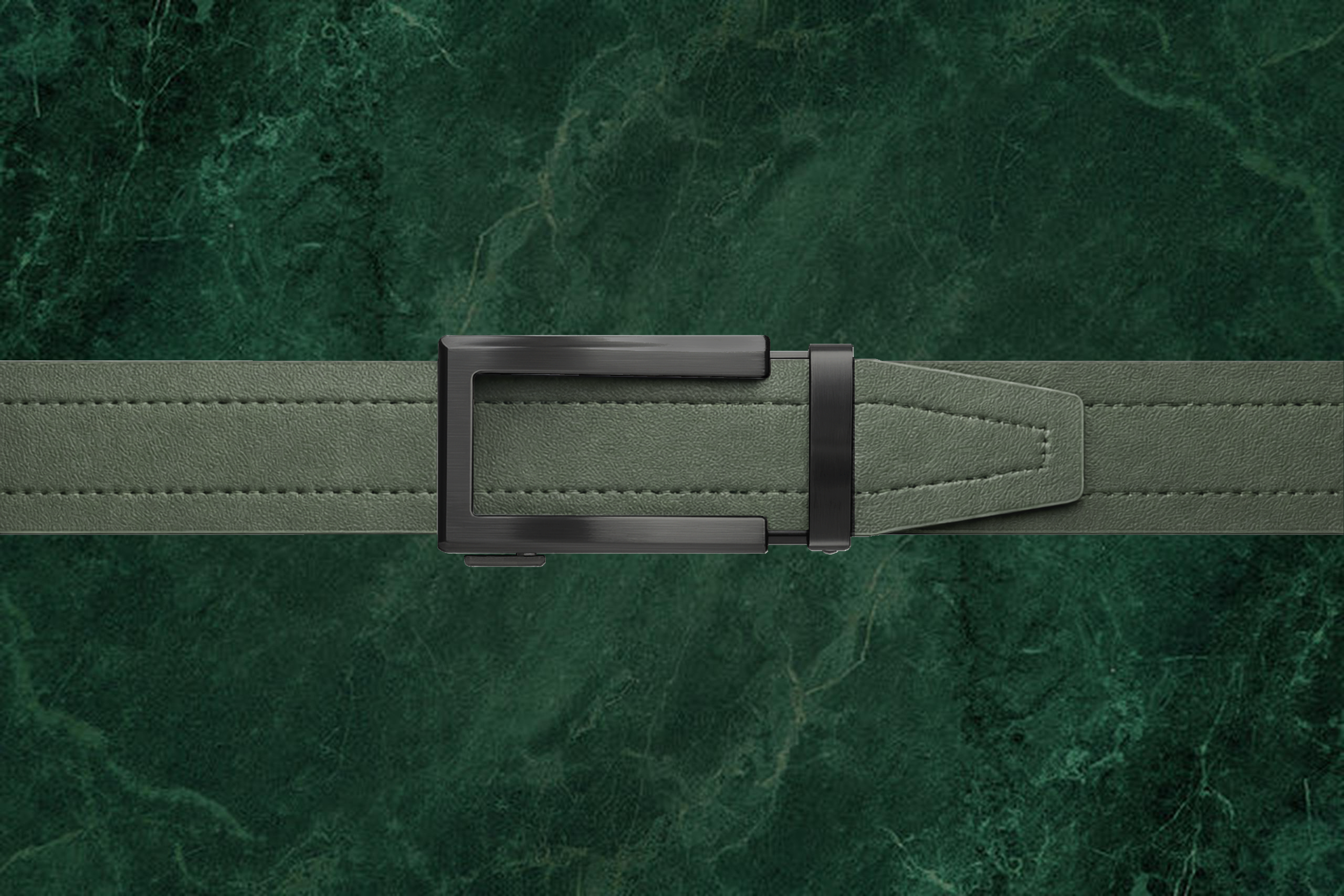 Product Riemoda Jade automatische heren riem groen leer met zwarte gesp - riem zonder gaatjes