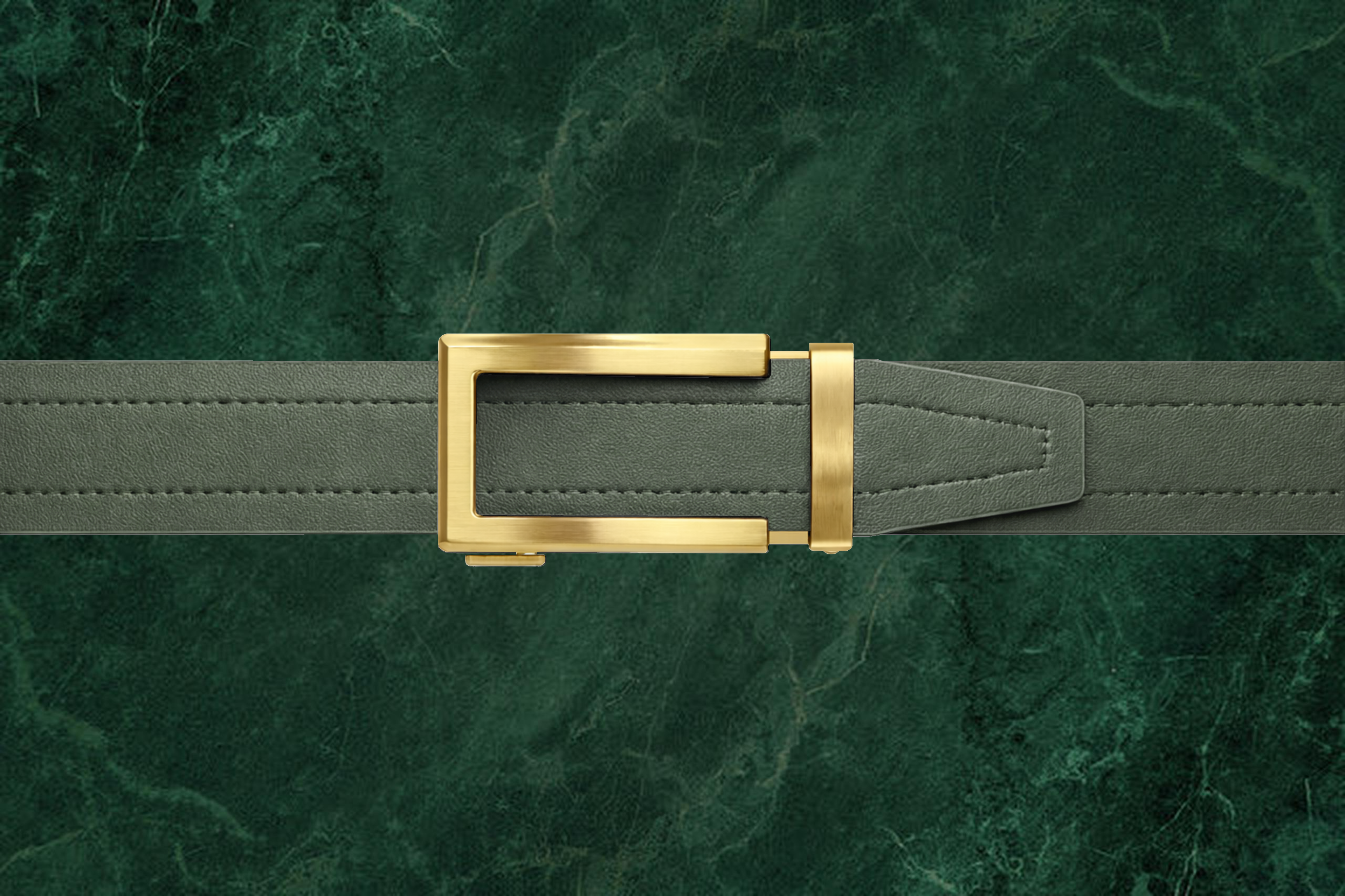 Product Riemoda Jade automatische heren riem groen leer met gouden gesp - riem zonder gaatjes