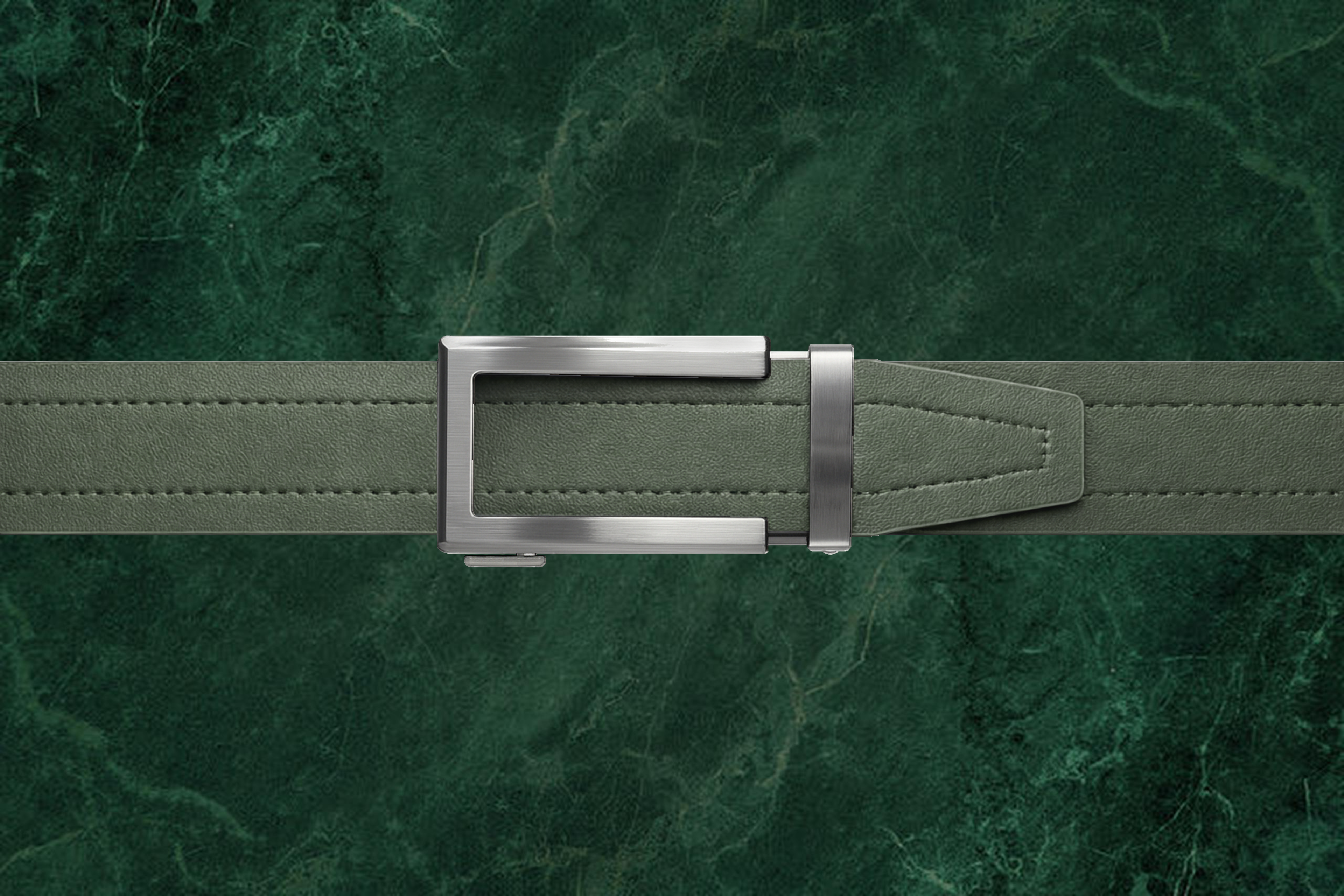 Product Riemoda jade automatische heren riem zwart leer met zilveren gesp - riem zonder gaatjes